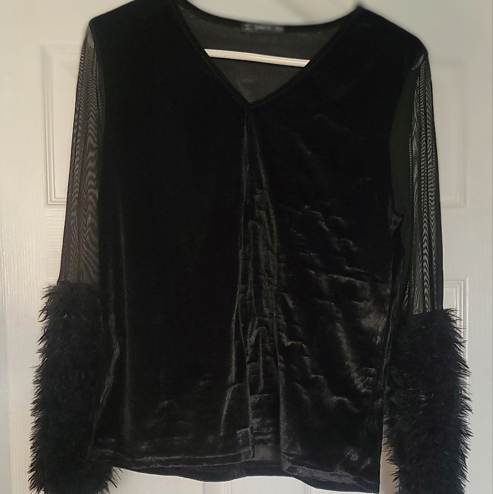 Black velvet long sleeve blouse
